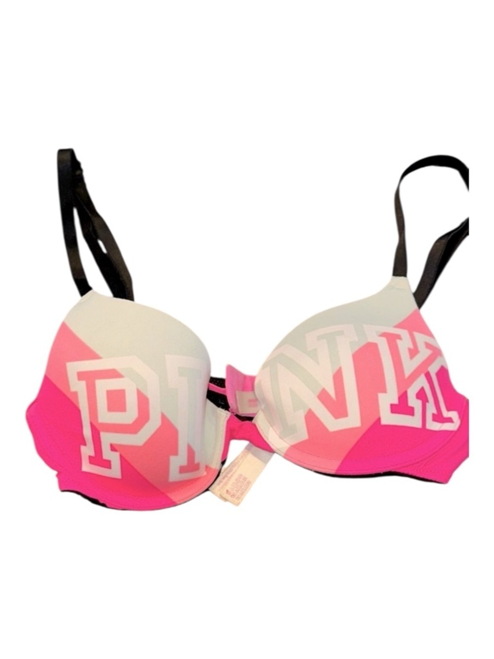 Victorias Secret Pink padded push-up Colorblock Bra size 32A large logo